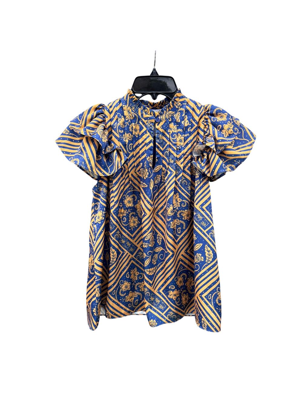 ALDEN ADAIR Mattie Ruffle Sleeve Top in Flourish Navy Small S